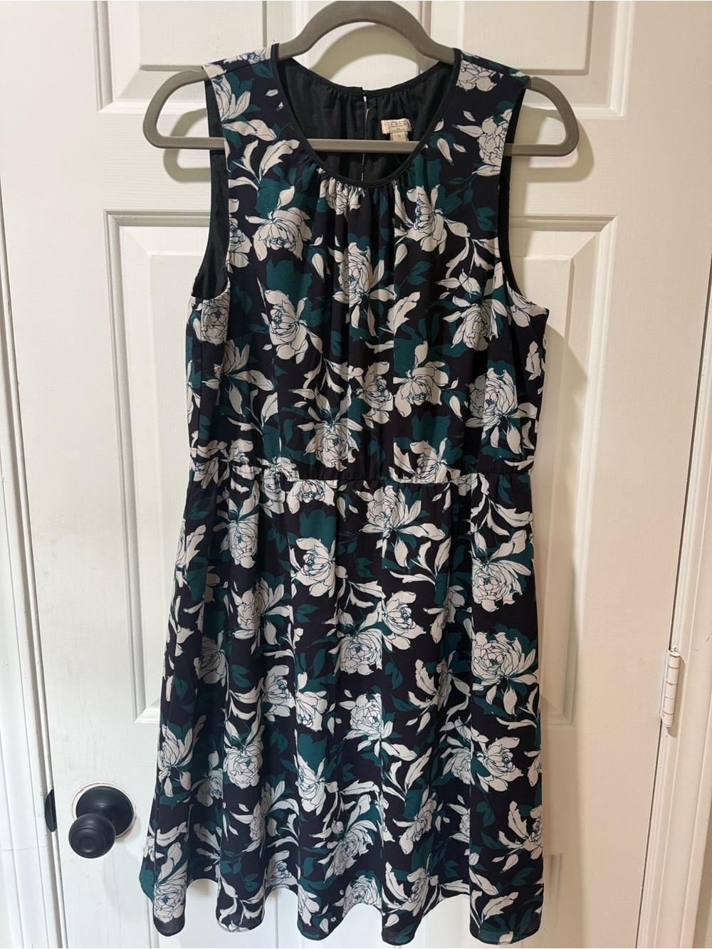 J. Crew Navy Dress with Teal and Cream Floral Print